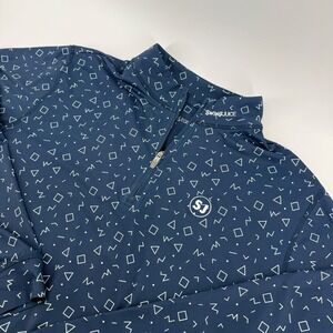 Swing Juice Mens Navy Blue Geometric Print 1/4 Zip Golf Pullover Large Bamboo L